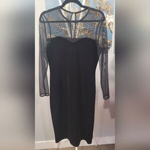 Elegant Black Sheer Sleeve Dress With Sweetheart Neck Line